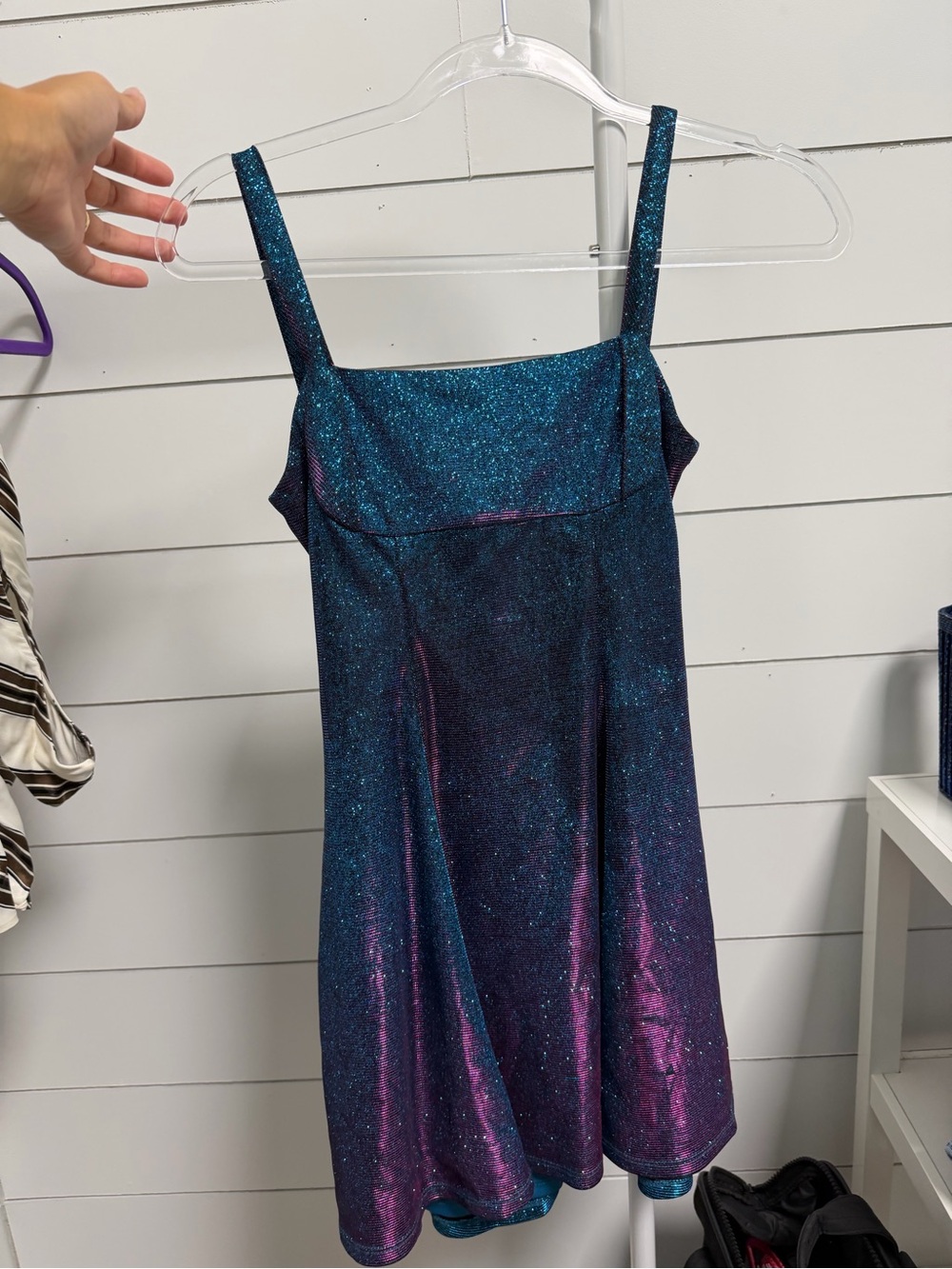 Metalic blue/purple shimmer tie back skater dress (10 Girls)